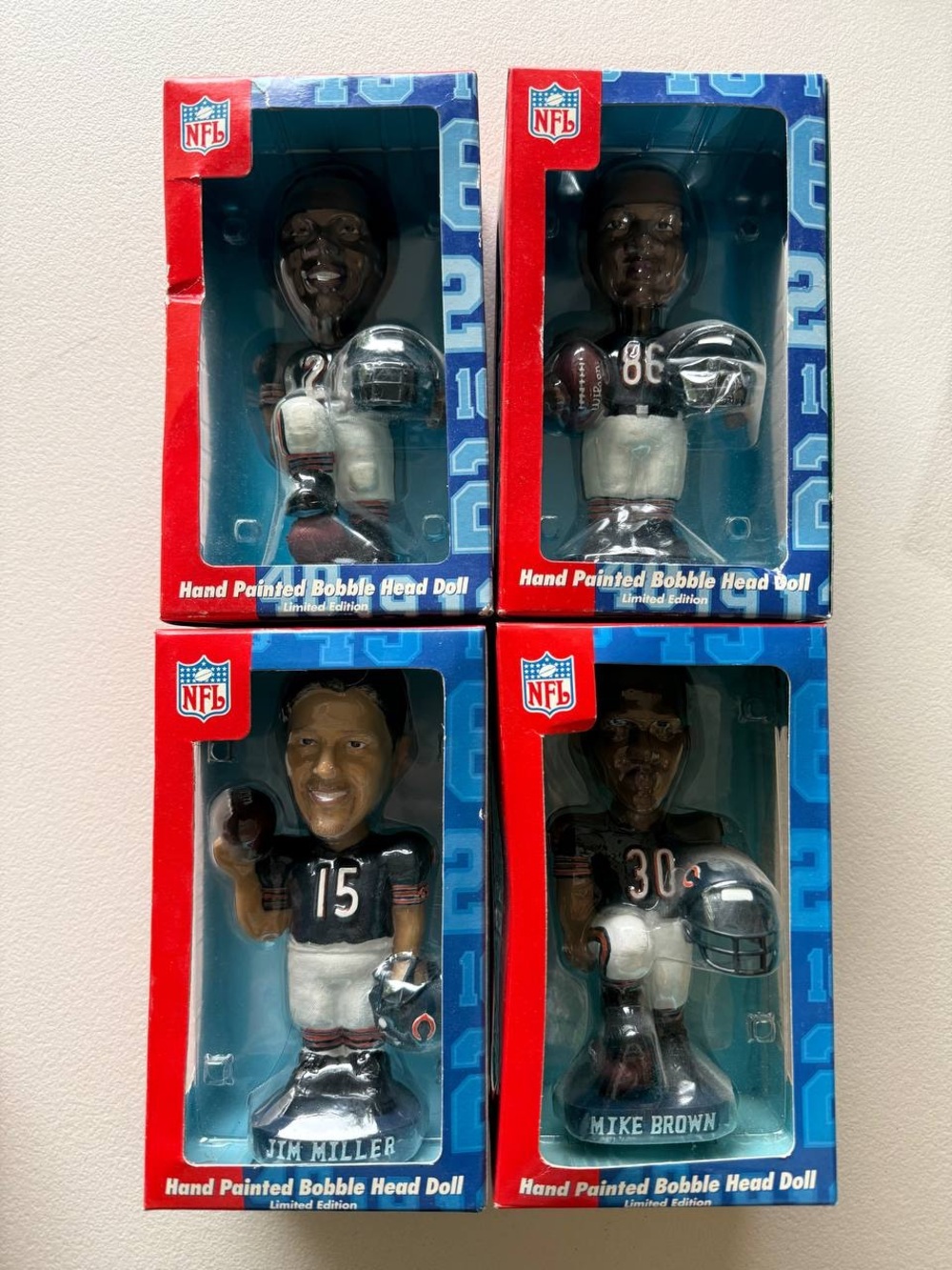 Lot Chicago Bears NFL Bobblehead Dolls Jim Miller Mike Brown Marty Booker Boxed